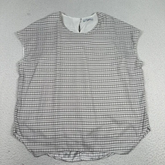 MM LaFleur Blouse Top Women Large Stripe Micro Check Minimal Black White - Picture 6 of 9